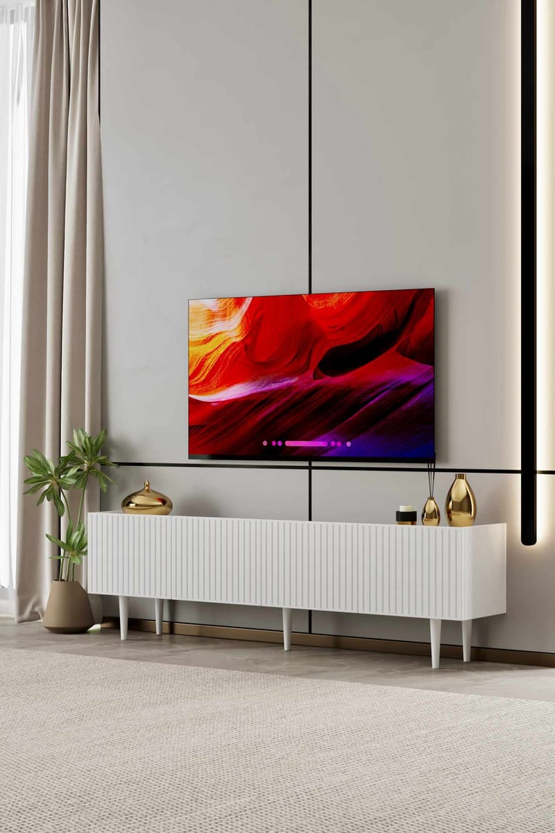 TV-benk Nordure Capella (180 x 50 x 29 cm) Hvit - Hvit - Møbler - Mediamøbel & tv møbel - TV-benk & mediabenk