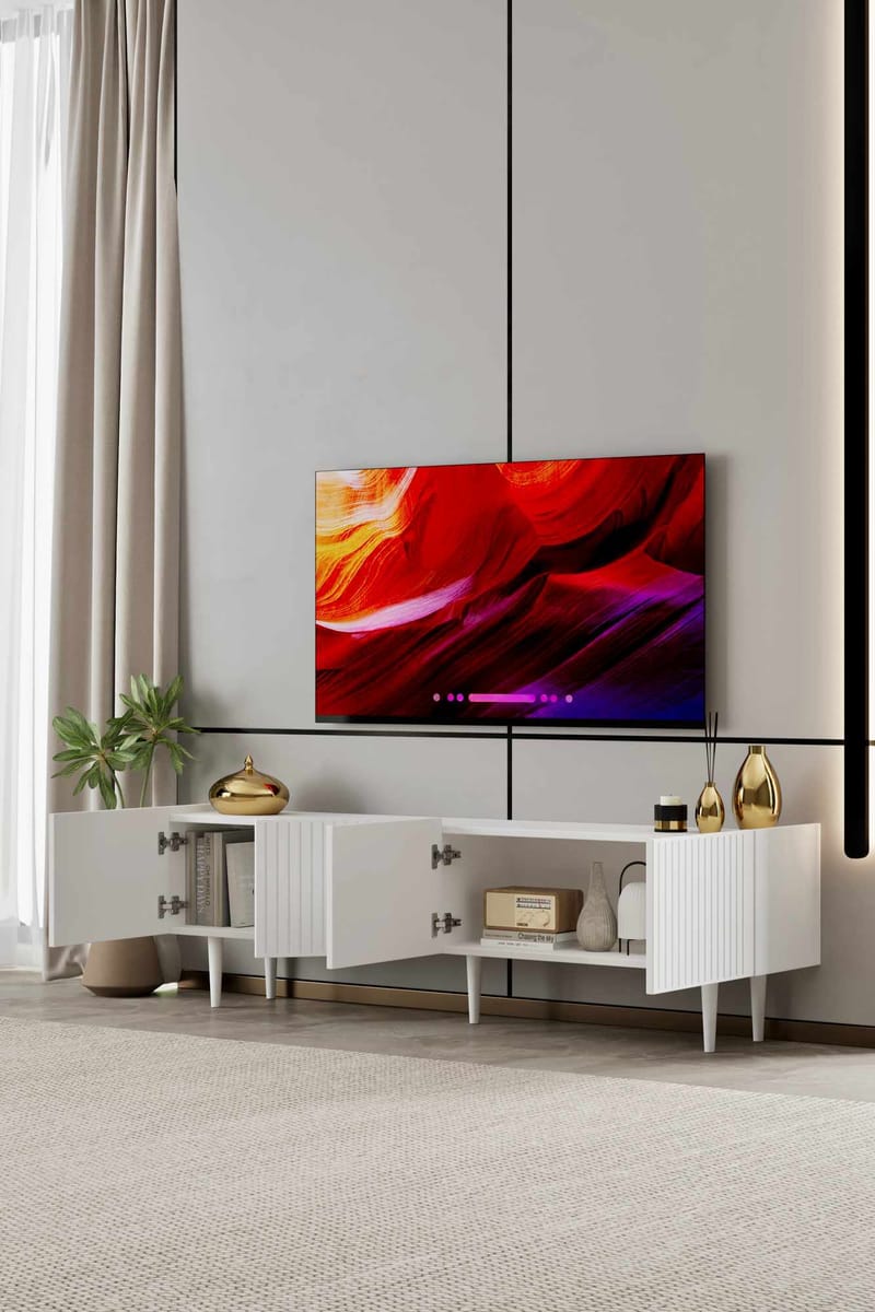 TV-benk Nordure Capella (180 x 50 x 29 cm) Hvit - Hvit - Møbler - Mediamøbel & tv møbel - TV-benk & mediabenk