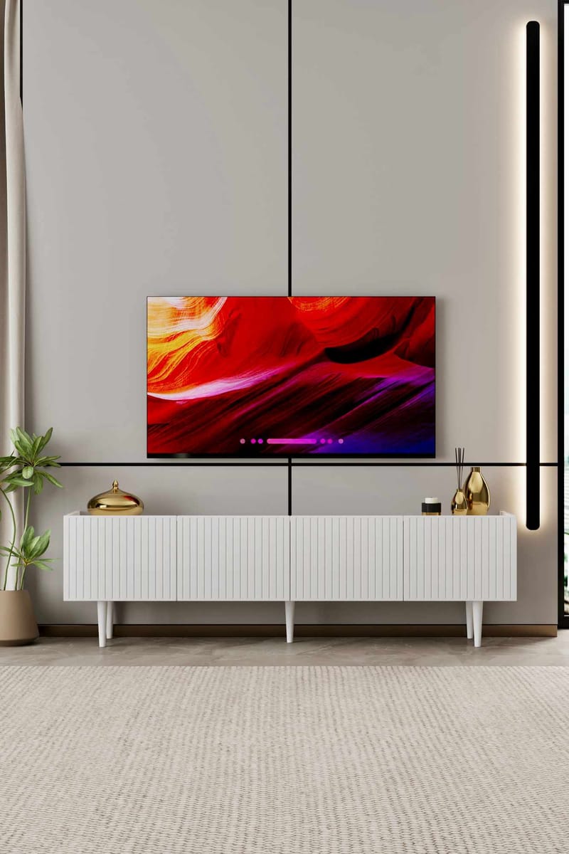 TV-benk Nordure Capella (180 x 50 x 29 cm) Hvit - Hvit - Møbler - Mediamøbel & tv møbel - TV-benk & mediabenk