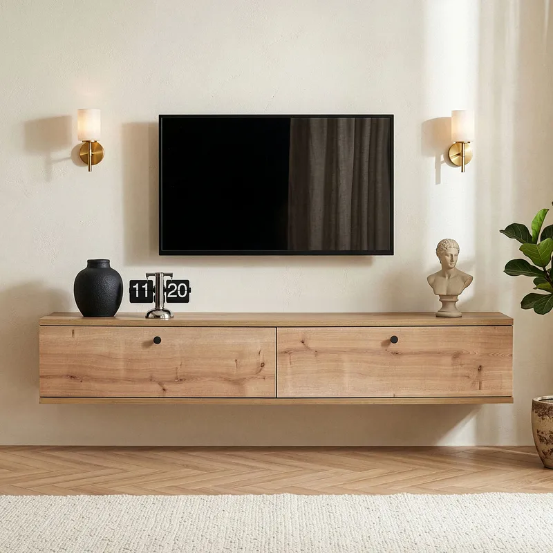 TV-benk Nordure Ligne (140 x 25 x 25 cm) Sapphire Oak - Sapphire Oak - Møbler - Mediamøbel & tv møbel - TV-hylle