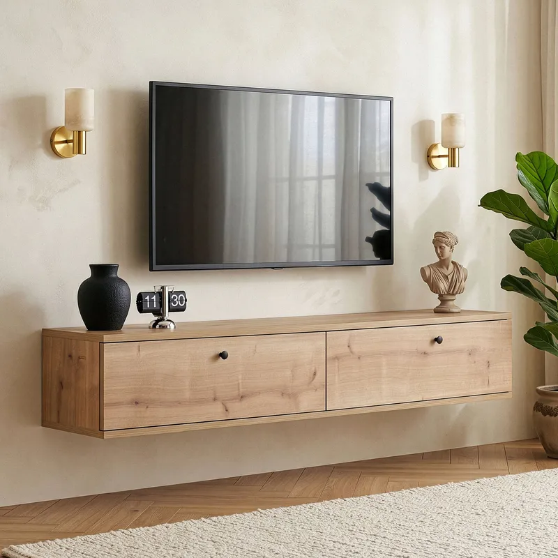 TV-benk Nordure Ligne (140 x 25 x 25 cm) Sapphire Oak - Sapphire Oak - Møbler - Mediamøbel & tv møbel - TV-hylle