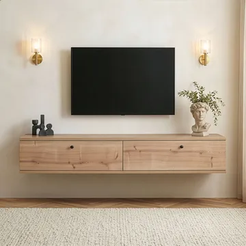 TV-benk Nordure Ligne (160 x 25 x 25 cm) Sapphire Oak - Sapphire Oak - Møbler - Mediamøbel & tv møbel - TV-hylle