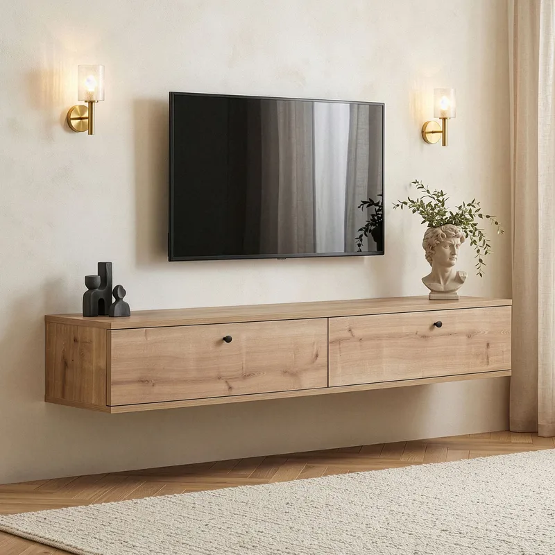 TV-benk Nordure Ligne (160 x 25 x 25 cm) Sapphire Oak - Sapphire Oak - Møbler - Mediamøbel & tv møbel - TV-hylle