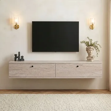 TV-benk Nordure Ligne (160 x 25 x 25 cm) Travertin - Travertin - Møbler - Mediamøbel & tv møbel - TV-hylle