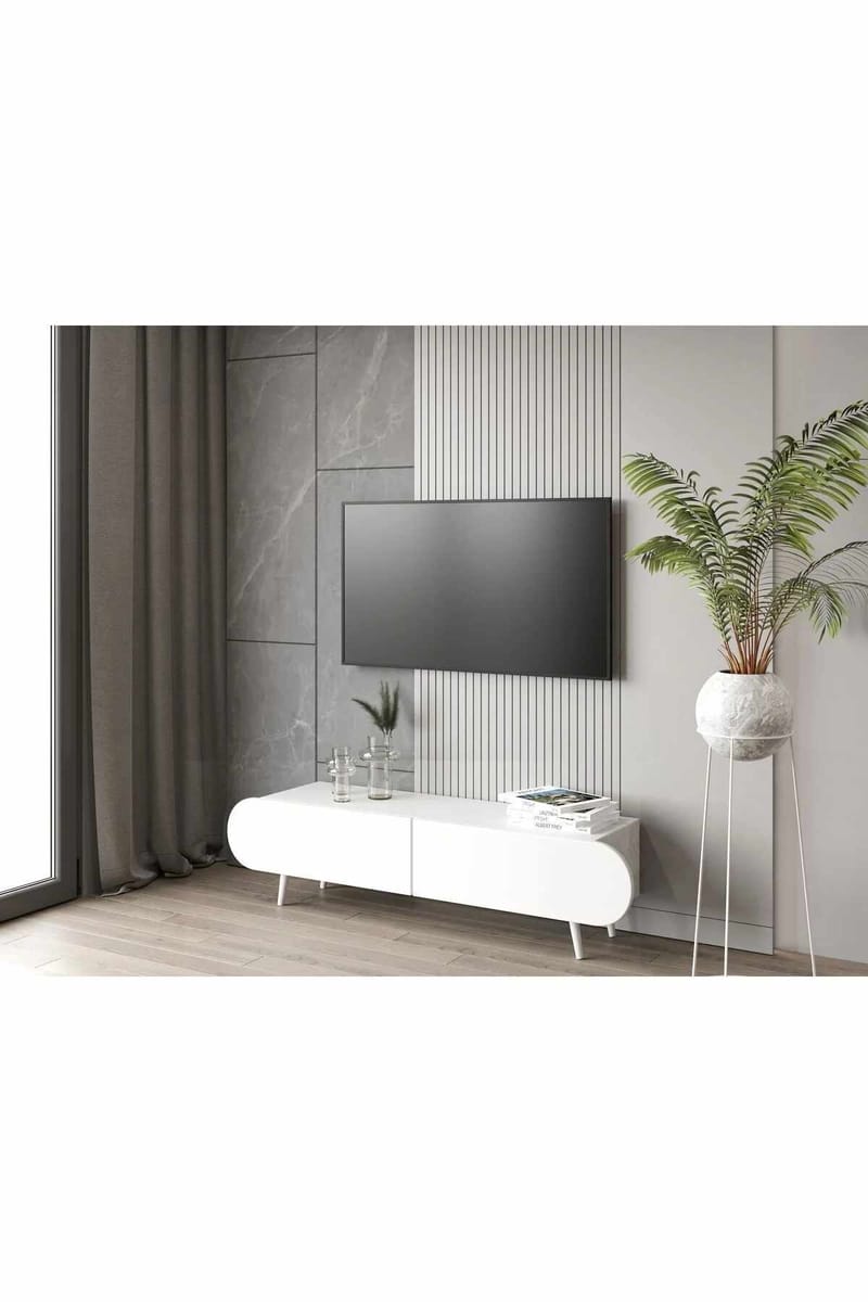 TV-benk Nordure Regulus (160 x 49 x 30 cm) Hvit - Hvit - Møbler - Mediamøbel & tv møbel - TV-benk & mediabenk