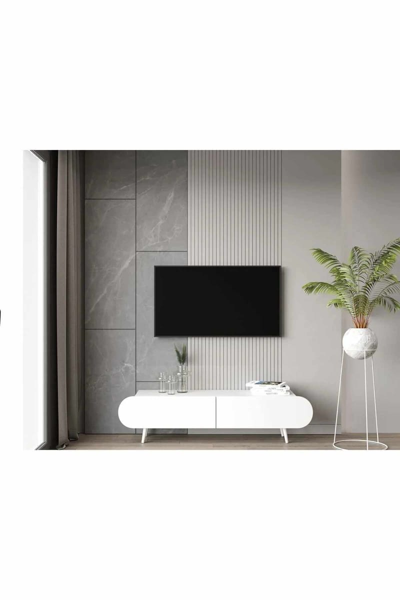 TV-benk Nordure Regulus (160 x 49 x 30 cm) Hvit - Hvit - Møbler - Mediamøbel & tv møbel - TV-benk & mediabenk