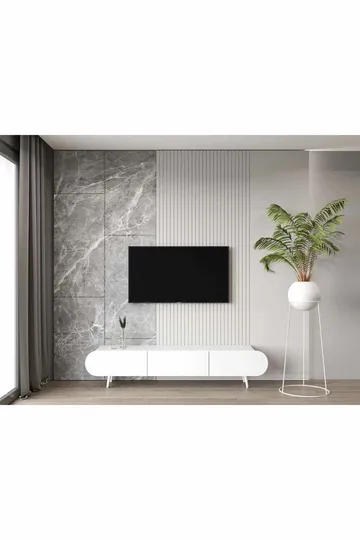 TV-benk Nordure Regulus (180 x 49 x 30 cm) Hvit - Hvit - Møbler - Mediamøbel & tv møbel - TV-benk & mediabenk