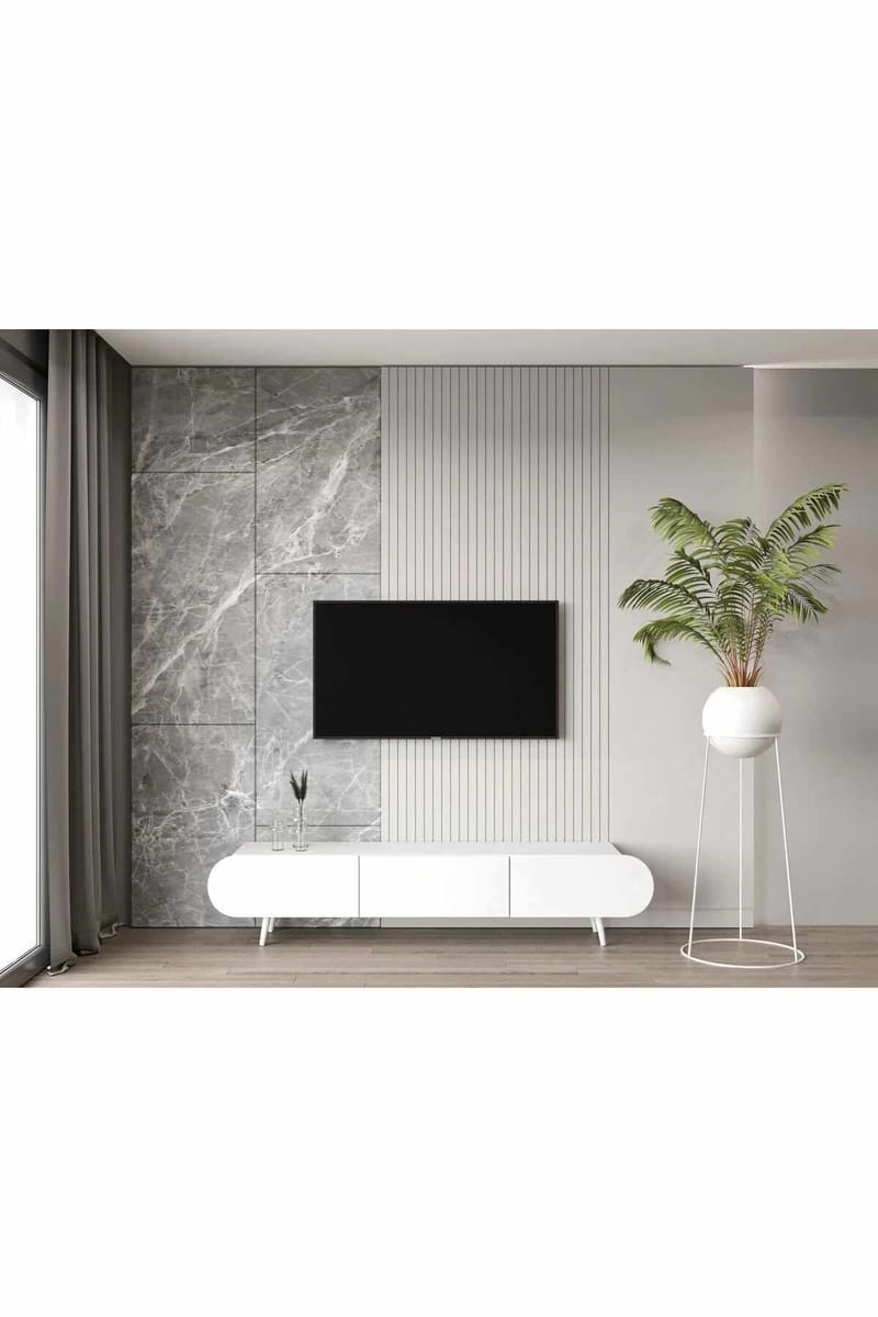 TV-benk Nordure Regulus (180 x 49 x 30 cm) Hvit - Hvit - Møbler - Mediamøbel & tv møbel - TV-benk & mediabenk