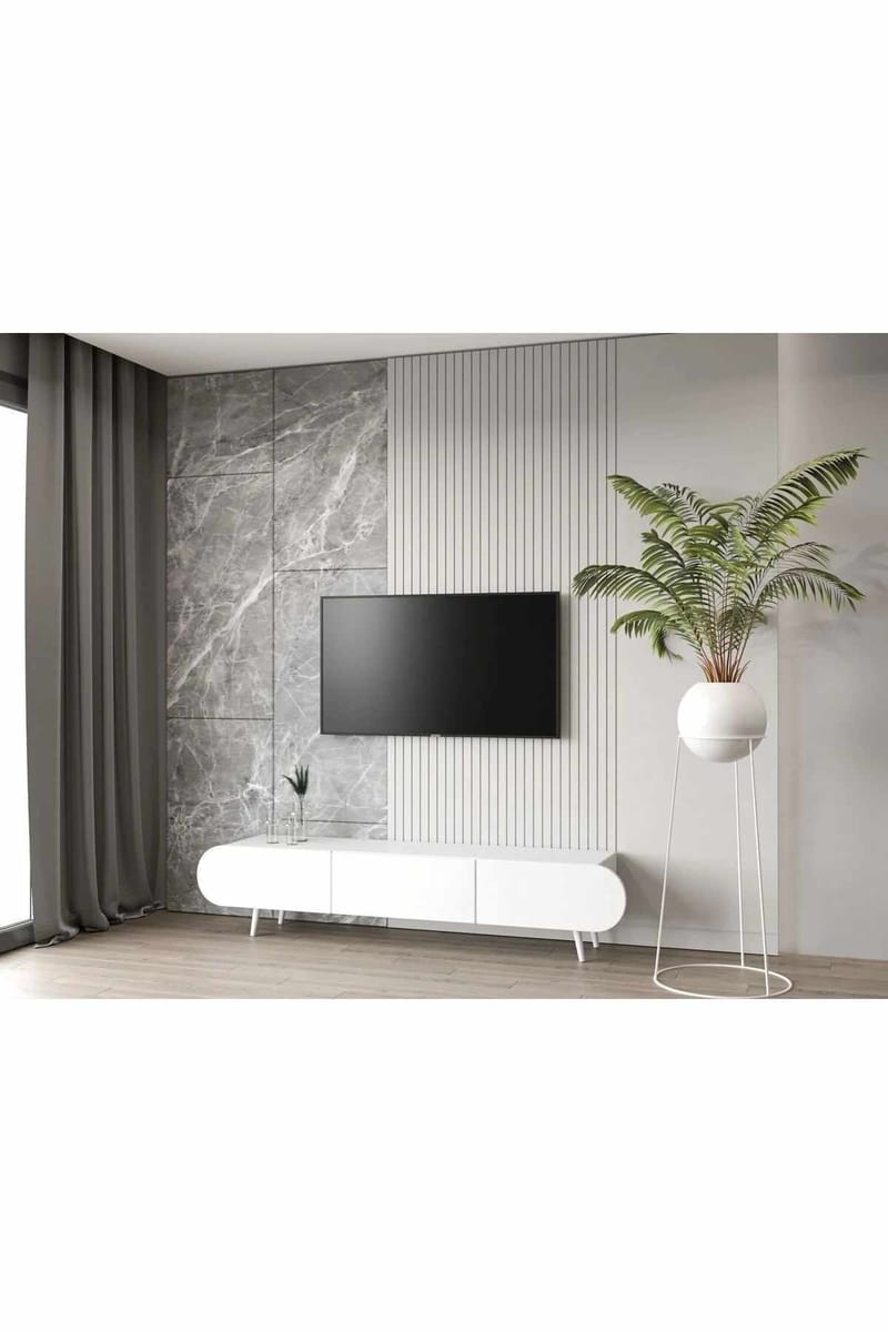 TV-benk Nordure Regulus (180 x 49 x 30 cm) Hvit - Hvit - Møbler - Mediamøbel & tv møbel - TV-benk & mediabenk