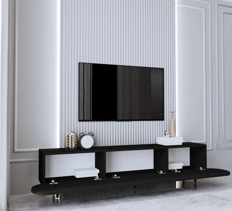 TV-benk Nordure Regulus (180 x 49 x 30 cm) Svart - Svart - Møbler - Mediamøbel & tv møbel - TV-benk & mediabenk