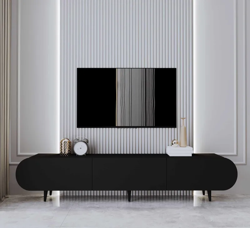 TV-benk Nordure Regulus (180 x 49 x 30 cm) Svart - Svart - Møbler - Mediamøbel & tv møbel - TV-benk & mediabenk