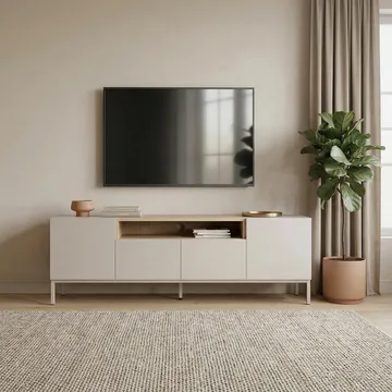 TV-benk Nordure Rivoli (160 x 50 x 35 cm) Sandstein Safir Eik - Sandstone og Sapphire Oak - Møbler - Mediamøbel & tv møbel - TV-benk & mediabenk