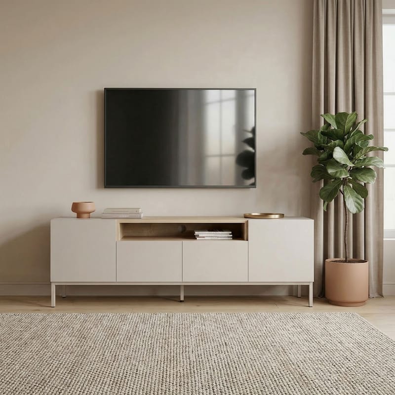 TV-benk Nordure Rivoli (160 x 50 x 35 cm) Sandstein Safir Eik - Sandstone og Sapphire Oak - Møbler - Mediamøbel & tv møbel - TV-benk & mediabenk