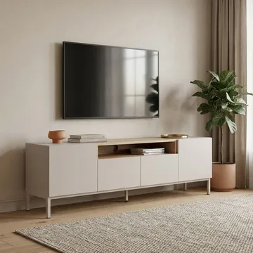 TV-benk Nordure Rivoli (160 x 50 x 35 cm) Sandstein Safir Eik - Sandstone og Sapphire Oak - Møbler - Mediamøbel & tv møbel - TV-benk & mediabenk
