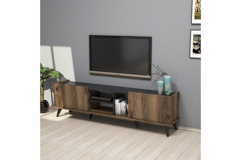 TV-benk og mediabenk Challur TV-benk 180 cm Valnøtt,Svart - Møbler - Mediamøbel & tv møbel - TV-benk & mediabenk