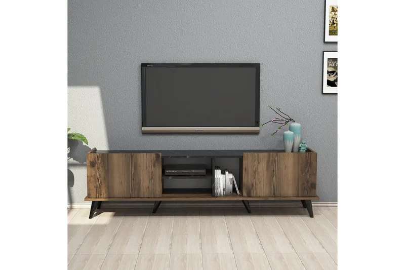 TV-benk og mediabenk Challur TV-benk 180 cm Valnøtt,Svart - Møbler - Mediamøbel & tv møbel - TV-benk & mediabenk