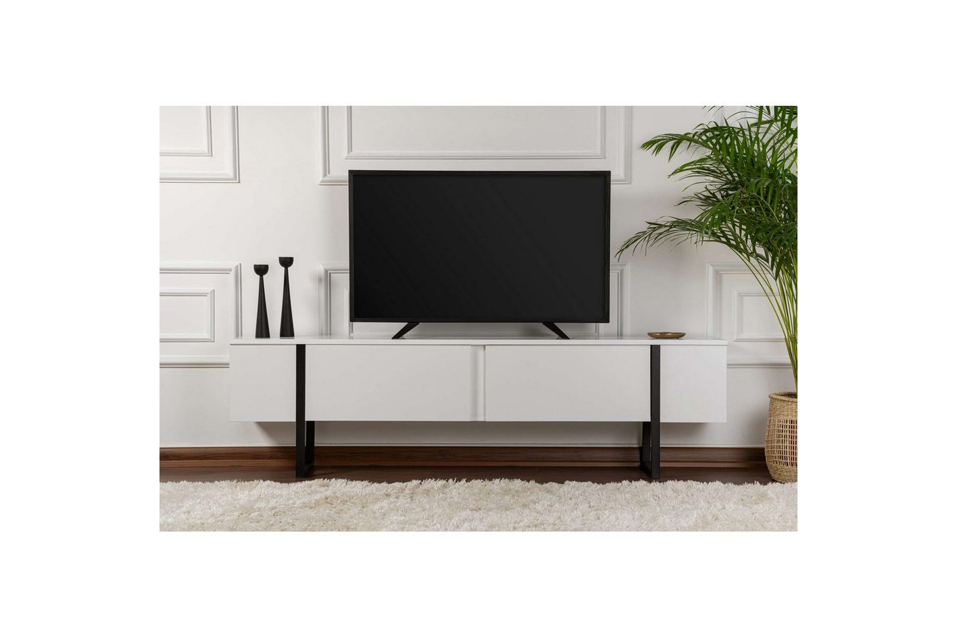 TV-benk Ro Hvit Sort - Hvit Sort - Møbler - Mediamøbel & tv møbel - TV-benk & mediabenk