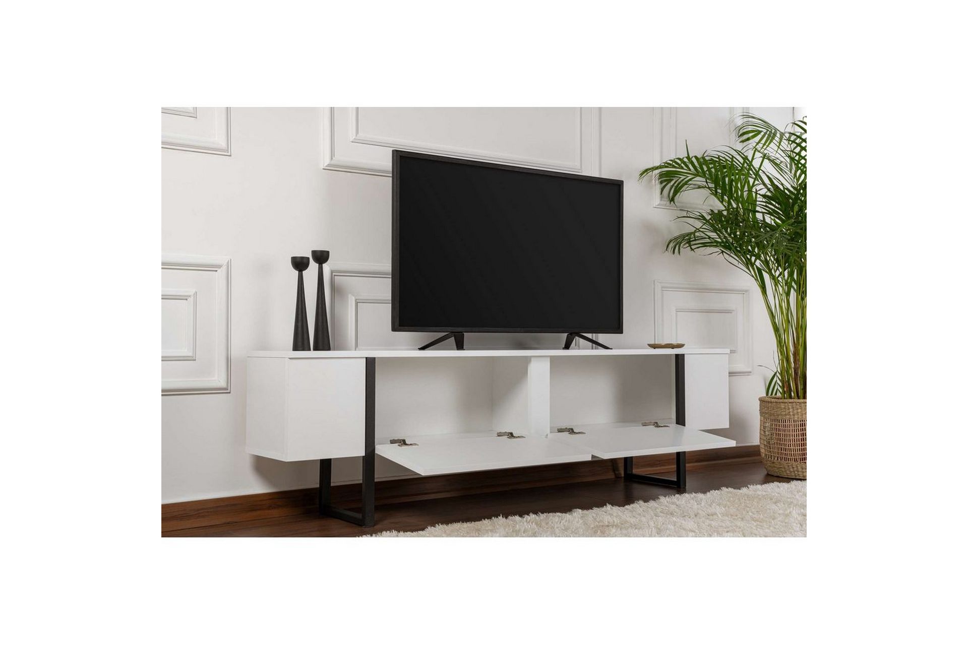 TV-benk Ro Hvit Sort - Hvit Sort - Møbler - Mediamøbel & tv møbel - TV-benk & mediabenk