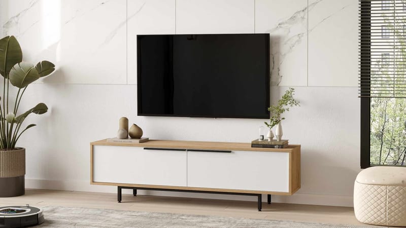TV-benk Skye Decor Bren (160 x 45,1 x 35,5 cm) naturlig hvit - Naturlig og hvit - Møbler - Mediamøbel & tv møbel - TV-benk & mediabenk