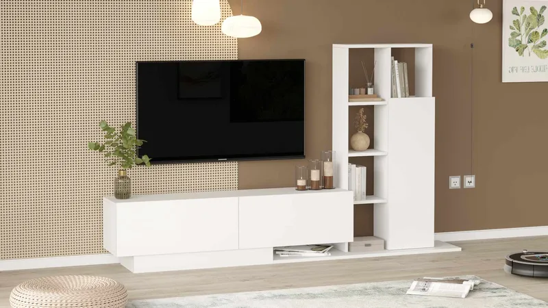 TV-benk Skye Decor Eska (201,2 x 123,6 x 29,5 cm) Hvit - Hvit - Møbler - Mediamøbel & tv møbel - TV-skap