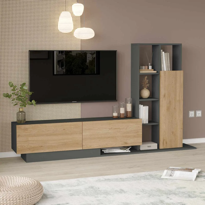 TV-benk Skye Decor Eska (201,2 x 123,6 x 29,5 cm) Naturlig antrasitt - Naturlig og antrasitt - Møbler - Mediamøbel & tv møbel - TV-skap