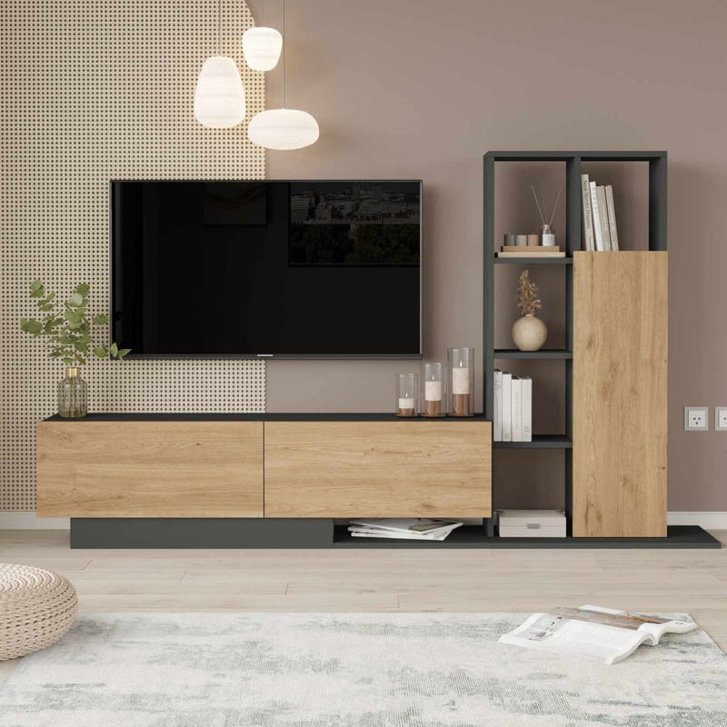 TV-benk Skye Decor Eska (201,2 x 123,6 x 29,5 cm) Naturlig antrasitt - Naturlig og antrasitt - Møbler - Mediamøbel & tv møbel - TV-skap