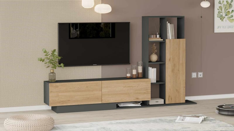 TV-benk Skye Decor Eska (201,2 x 123,6 x 29,5 cm) Naturlig antrasitt - Naturlig/Antrasitt - Møbler - Mediamøbel & tv møbel - TV-skap