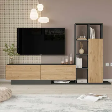 TV-benk Skye Decor Eska (201,2 x 123,6 x 29,5 cm) Naturlig antrasitt - Naturlig/Antrasitt - Møbler - Mediamøbel & tv møbel - TV-skap
