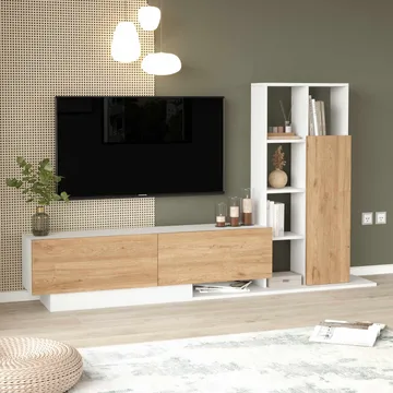 TV-benk Skye Decor Eska (201,2 x 123,6 x 29,5 cm) Naturlig hvit - Naturlig og hvit - Møbler - Mediamøbel & tv møbel - TV-benk & mediabenk