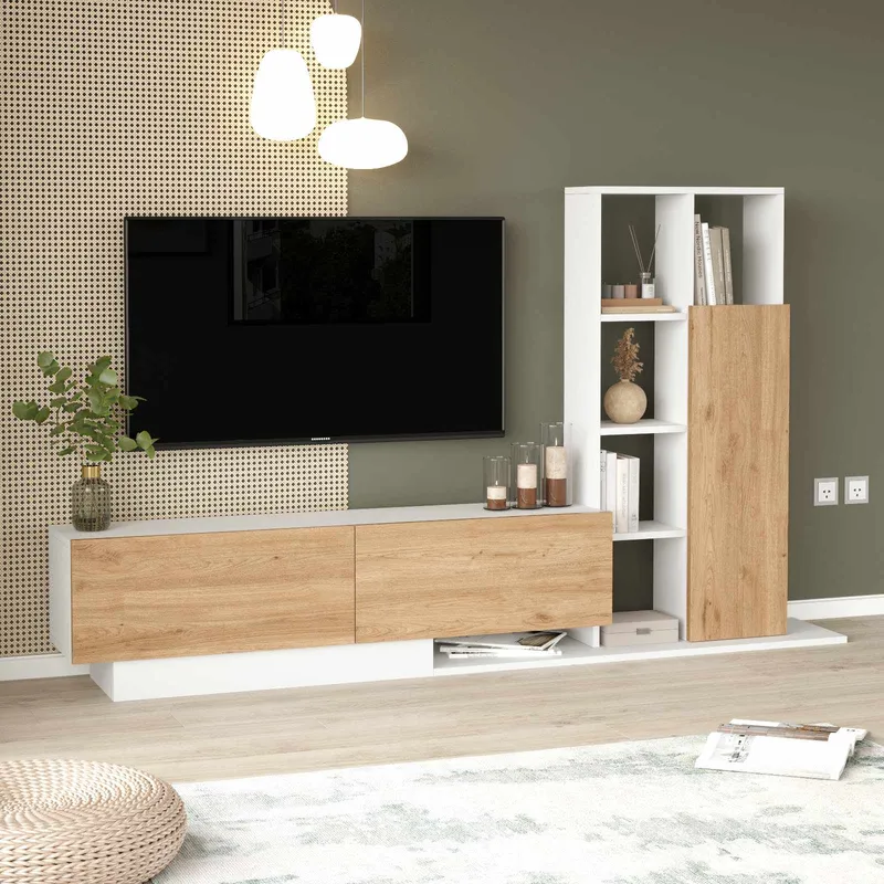 TV-benk Skye Decor Eska (201,2 x 123,6 x 29,5 cm) Naturlig hvit - Naturlig og hvit - Møbler - Mediamøbel & tv møbel - TV-skap