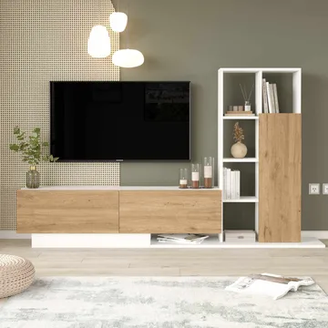 TV-benk Skye Decor Eska (201,2 x 123,6 x 29,5 cm) Naturlig hvit - Naturlig og hvit - Møbler - Mediamøbel & tv møbel - TV-benk & mediabenk