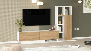 TV-benk Skye Decor Eska (201,2 x 123,6 x 29,5 cm) Naturlig hvit - Naturlig og hvit - Møbler - Mediamøbel & tv møbel - TV-benk & mediabenk