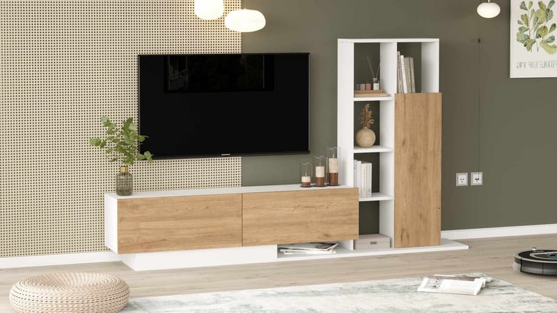 TV-benk Skye Decor Eska (201,2 x 123,6 x 29,5 cm) Naturlig hvit - Naturlig og hvit - Møbler - Mediamøbel & tv møbel - TV-skap