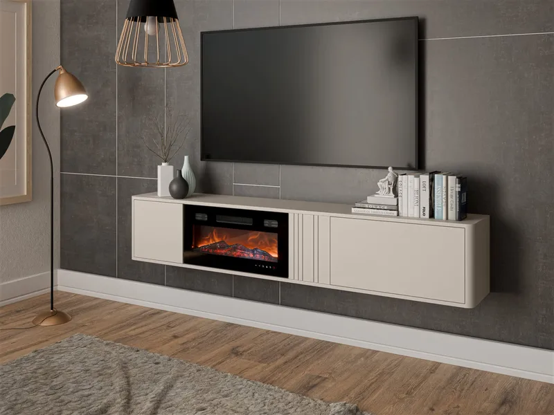 TV-benk TV-benk PHILIPPE 190 med peis beige - Møbler - Mediamøbel & tv møbel - TV-benk & mediabenk