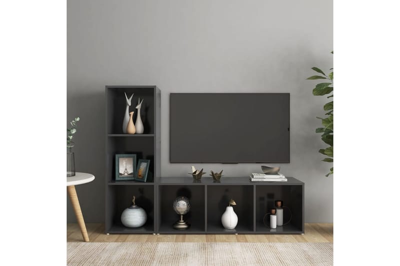 TV-benker 2 stk grå 107x35x37 cm sponplate - Grå - TV-benk & mediabenk