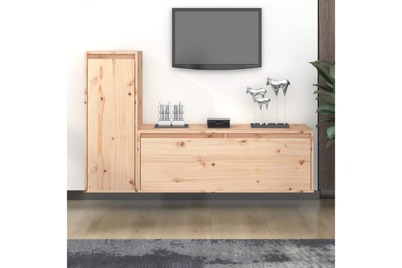 TV-benker 2 stk heltre furu - Brun - Møbler - Mediamøbel & tv møbel - TV-benk & mediabenk
