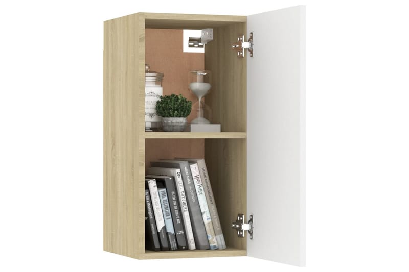 TV-benker 2 stk hvit og sonoma eik 30,5x30x60 cm sponplate - Beige - TV-benk & mediabenk