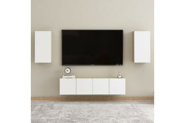 TV-benker 2 stk hvit og sonoma eik 30,5x30x60 cm sponplate - Beige - Møbler - Mediamøbel & tv møbel - TV-benk & mediabenk
