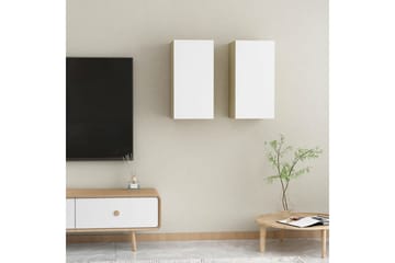 TV-benker 2 stk hvit og sonoma eik 30,5x30x60 cm sponplate - Beige - Møbler - Mediamøbel & tv møbel - TV-benk & mediabenk