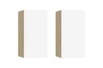 TV-benker 2 stk hvit og sonoma eik 30,5x30x60 cm sponplate - Beige - Møbler - Mediamøbel & tv møbel - TV-benk & mediabenk