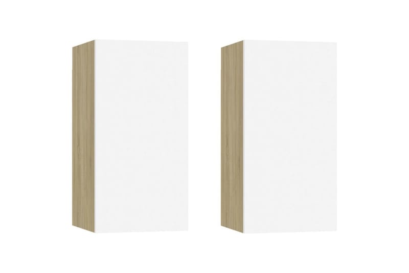 TV-benker 2 stk hvit og sonoma eik 30,5x30x60 cm sponplate - Beige - Møbler - Mediamøbel & tv møbel - TV-benk & mediabenk