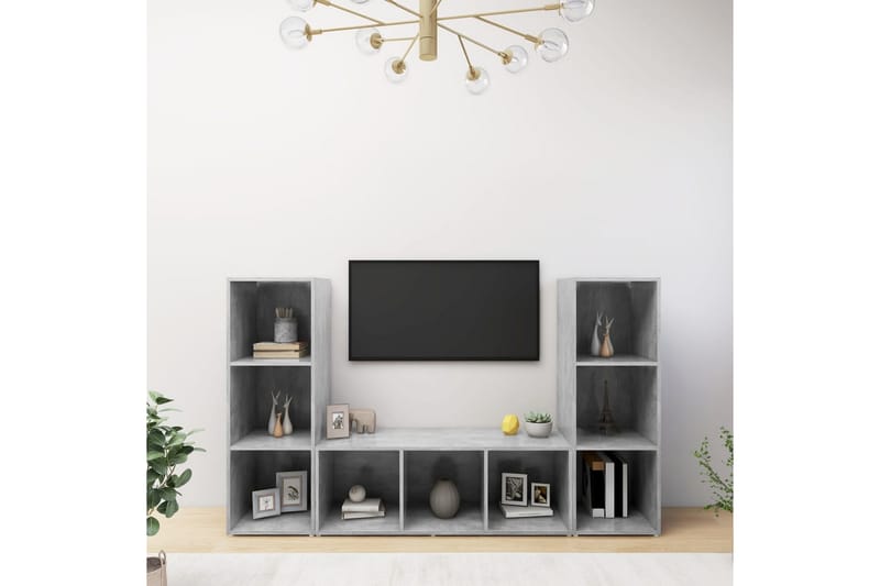 TV-benker 3 stk betonggrå 107x35x37 cm sponplate - Grå - Møbler - Mediamøbel & tv møbel - TV-skap
