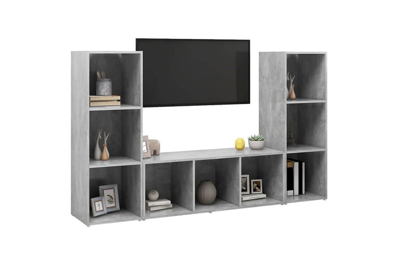 TV-benker 3 stk betonggrå 107x35x37 cm sponplate - Grå - Møbler - Mediamøbel & tv møbel - TV-skap