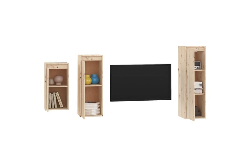 TV-benker 3 stk heltre furu - Brun - Møbler - Mediamøbel & tv møbel - TV-benk & mediabenk