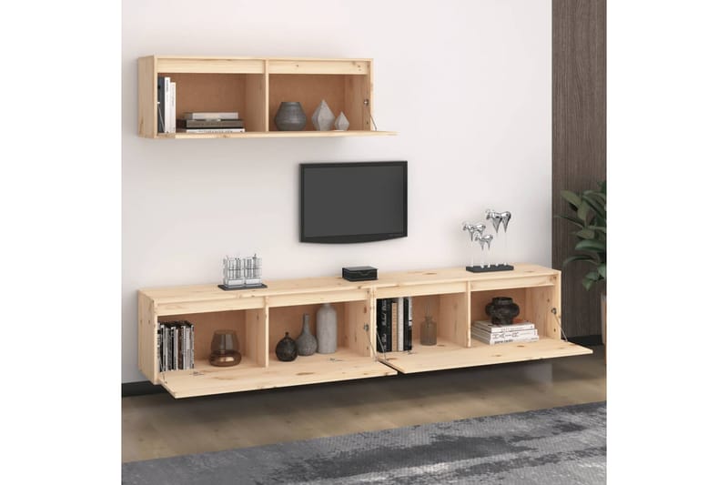 TV-benker 3 stk heltre furu - Brun - Møbler - Mediamøbel & tv møbel - TV-benk & mediabenk