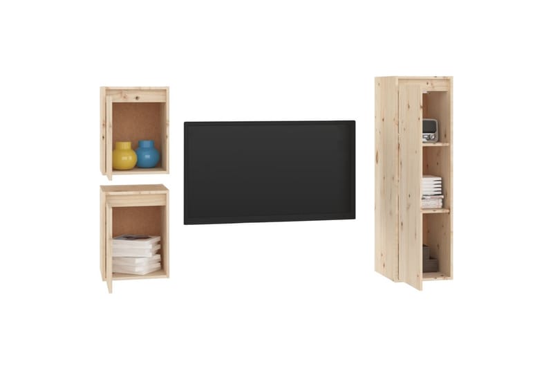 TV-benker 3 stk heltre furu - Brun - Møbler - Mediamøbel & tv møbel - TV-benk & mediabenk