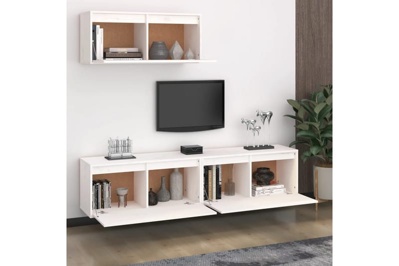 TV-benker 3 stk hvit heltre furu - Hvit - Møbler - Mediamøbel & tv møbel - TV-benk & mediabenk