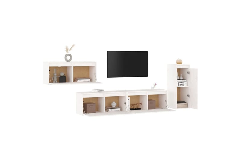 TV-benker 4 stk hvit heltre furu - Hvit - Møbler - Mediamøbel & tv møbel - TV-benk & mediabenk