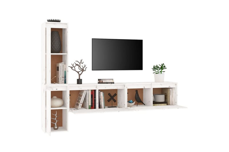 TV-benker 4 stk hvit heltre furu - Hvit - Møbler - Mediamøbel & tv møbel - TV-benk & mediabenk