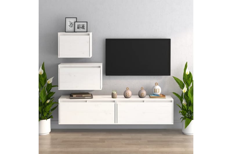 TV-benker 4 stk hvit heltre furu - Hvit - Møbler - Mediamøbel & tv møbel - TV-benk & mediabenk